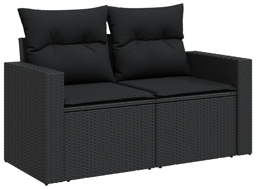 Conjunto de Sofá de Jardim vidaXL 9 Peças com Almofadas Preto Rattan S