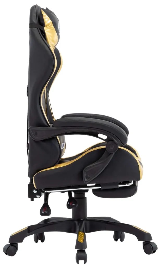 Cadeira estilo corrida c/ apoio pés couro artif. dourado/preto