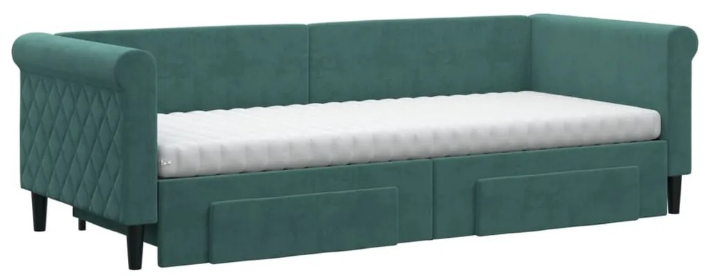 Sofá-cama c/ gavetão e gavetas 80x200cm veludo verde-escuro