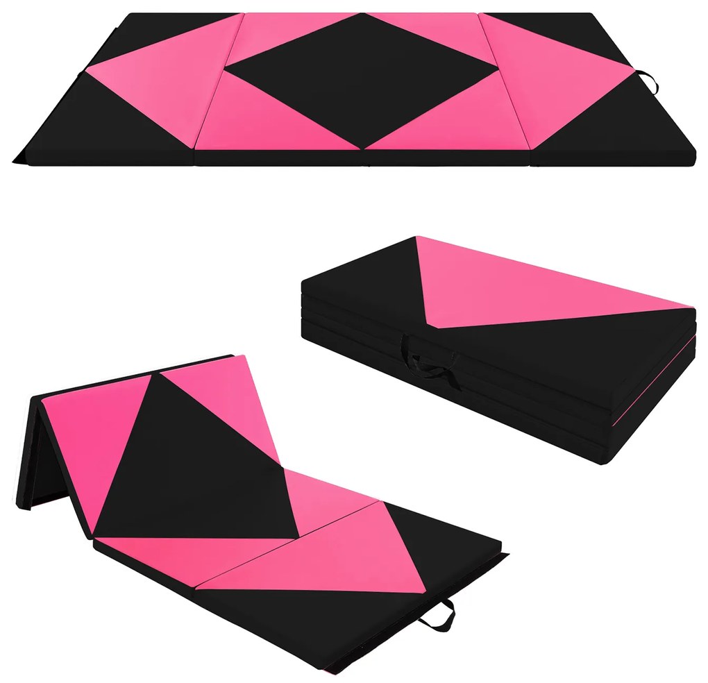 Tapete de ginástica dobrável de couro sintético de 240 cm - rosa e roxo