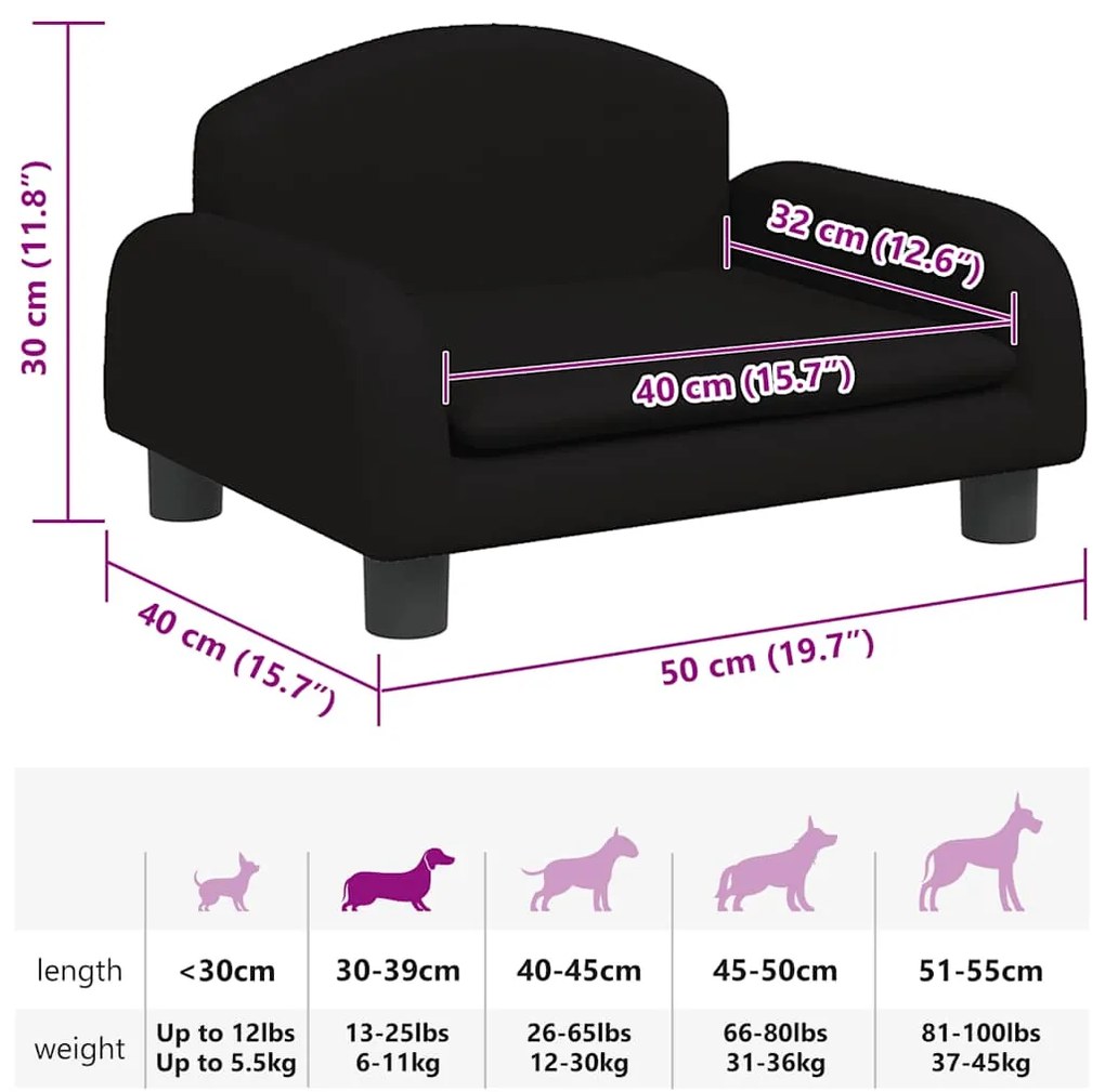 Cama para cães 50x40x30 cm tecido preto