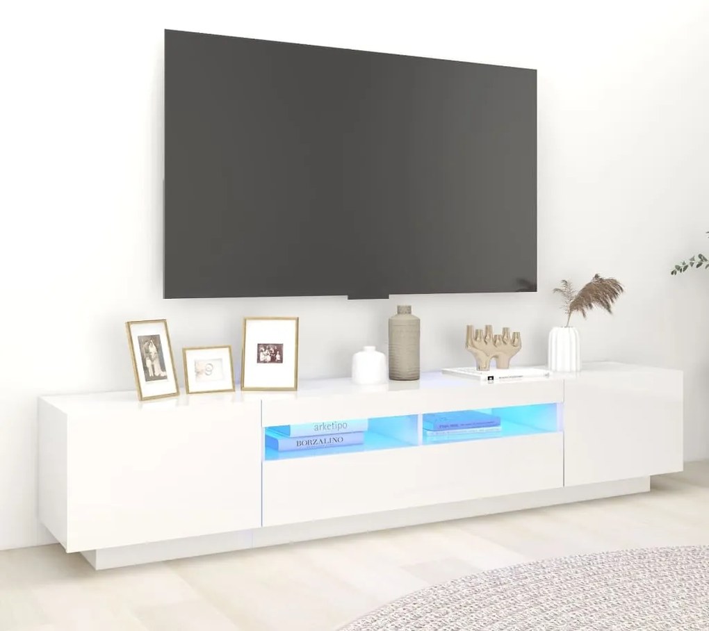 Móvel de TV com luzes LED 200x35x40 cm branco brilhante