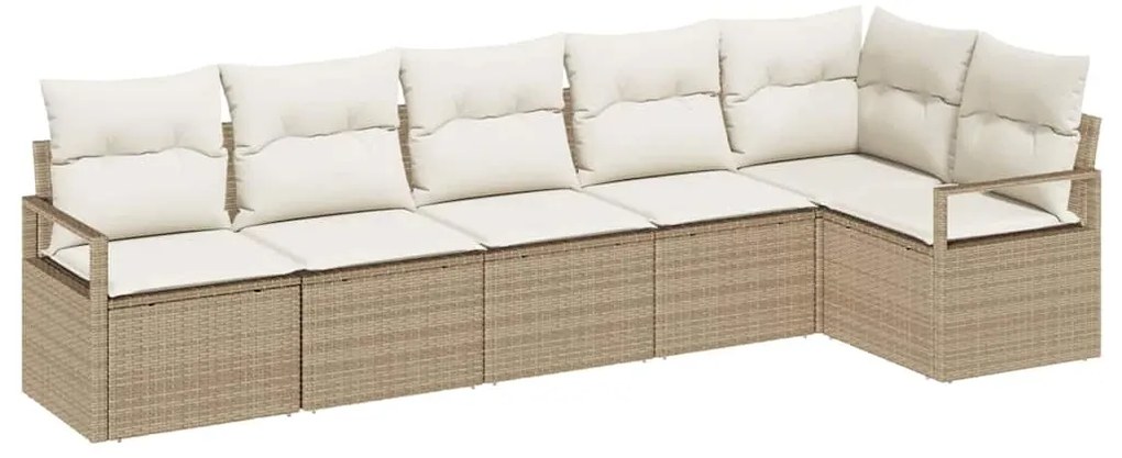 Conjunto de sofá pra jardim com 6 peças e almofadas bege em rattan sin