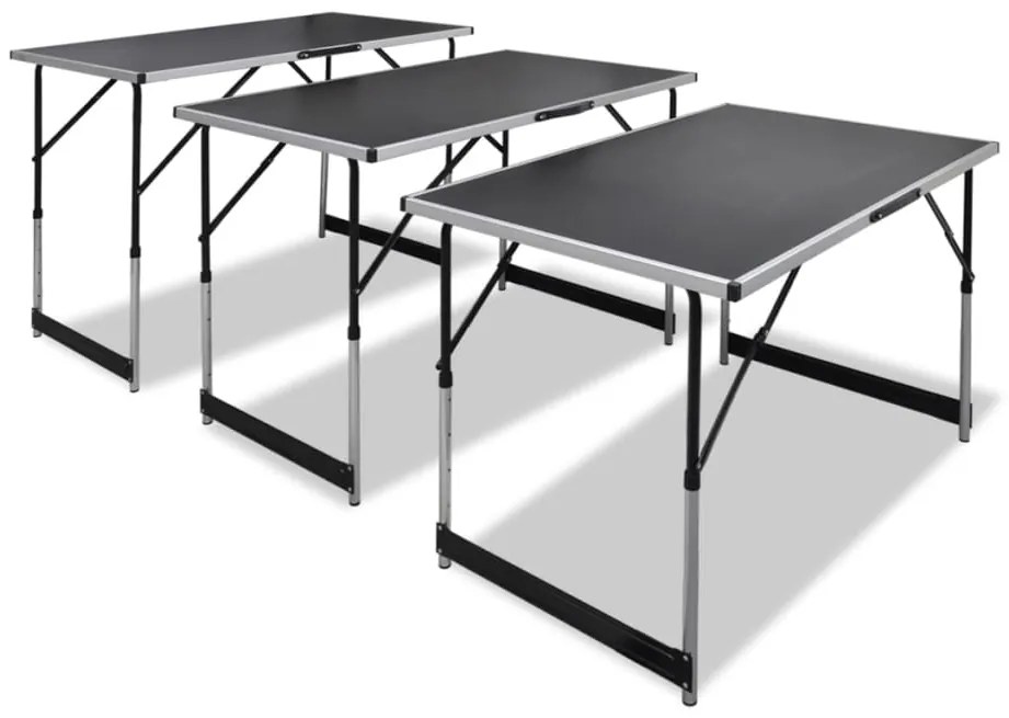 Conjunto mesas de campismo 3 pcs desdobráveis altura ajustável