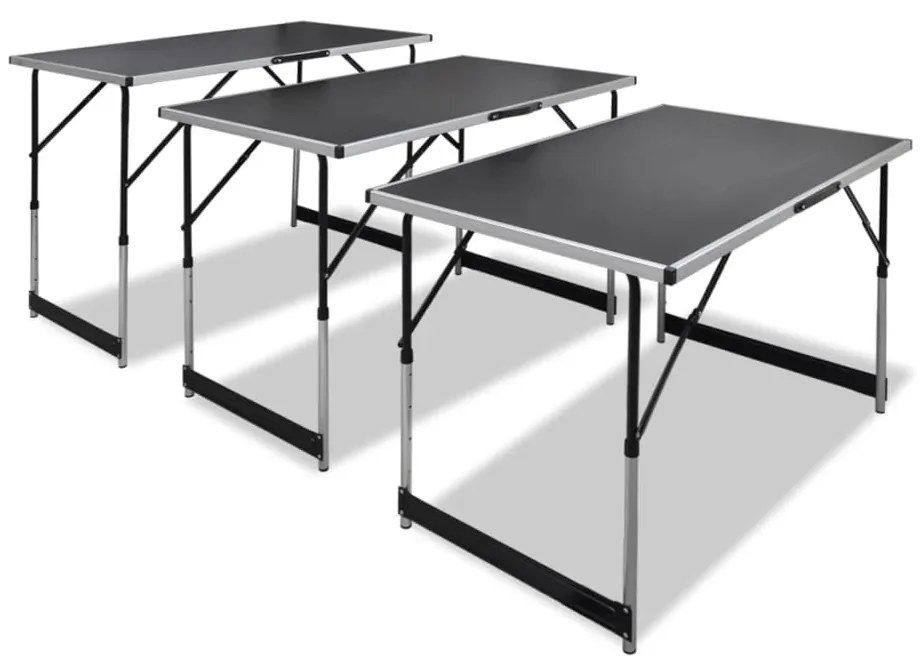 vidaXL Conjunto mesas de campismo 3 pcs desdobráveis altura ajustável