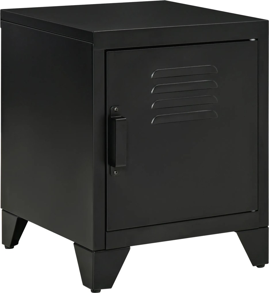 HOMCOM Mesa de cabeceira, mesa lateral com prateleira ajustável, porta, armário para quarto, sala de estar, metal, preto, 50 x 40 x 47,5 cm | Aosom Portugal