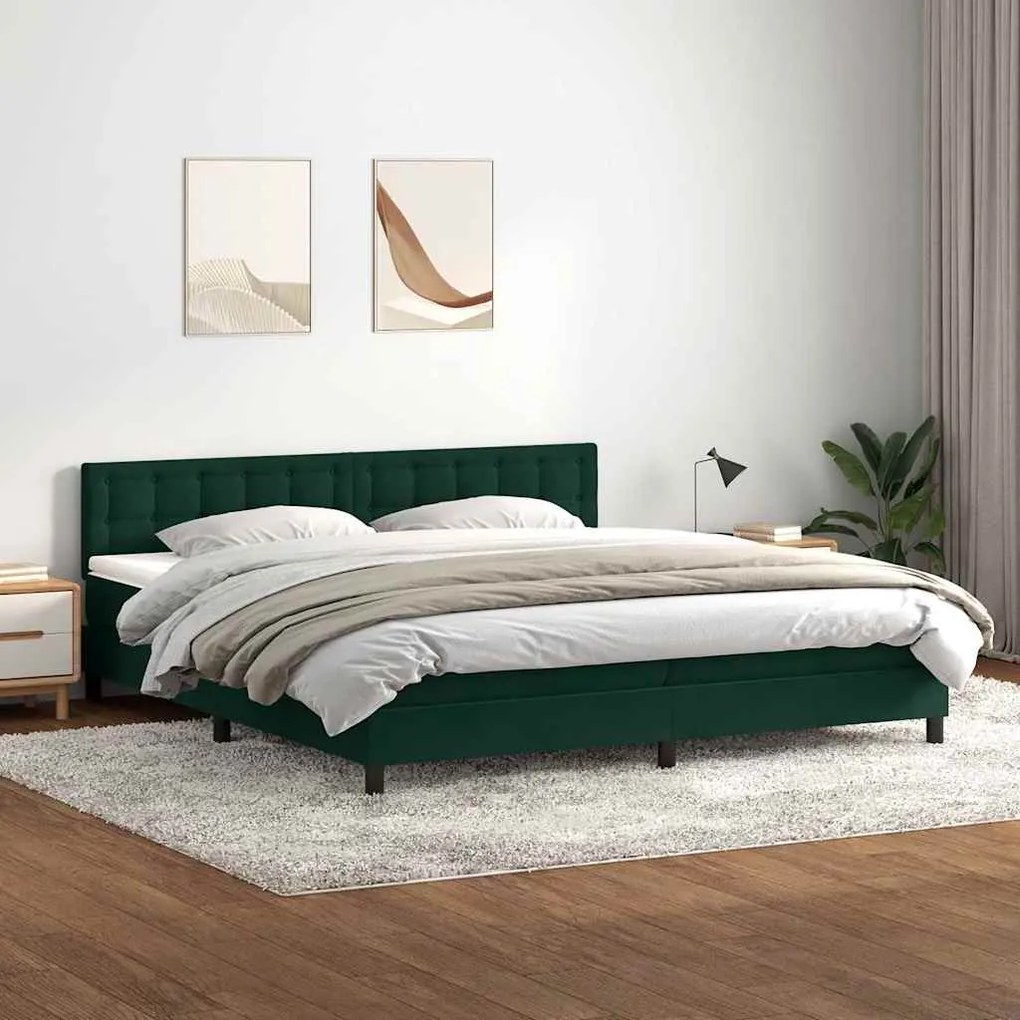 vidaXL Cama com molas colchão 200x210 cm veludo verde-escuro