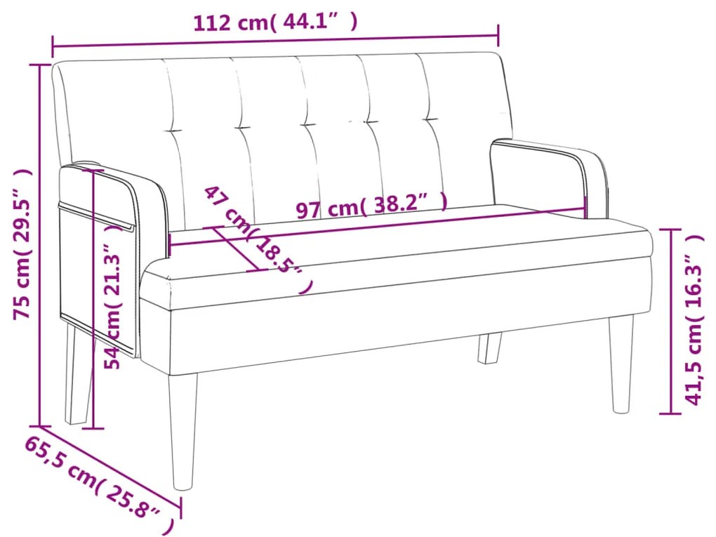 Banco com encosto 112x65,5x75 cm couro artificial branco