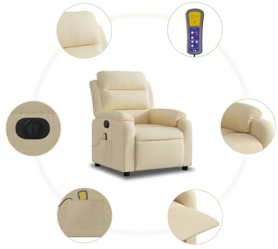 Poltrona de massagens reclinável elétrica tecido creme