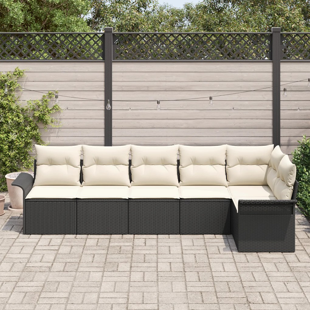 Conjunto de Sofá para Jardim vidaXL 6 Peças com Almofadas Rattan Preto