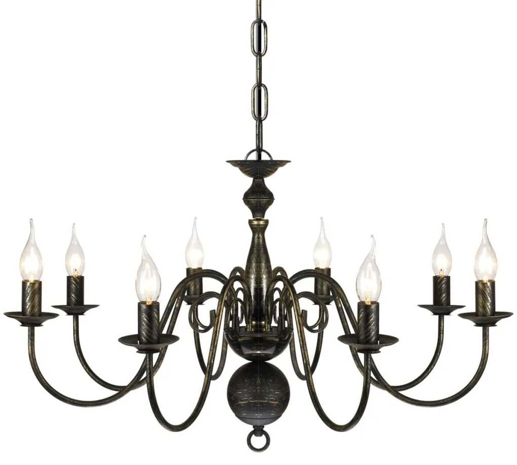 Candelabro de metal preto antigo com 8 lâmpadas E14