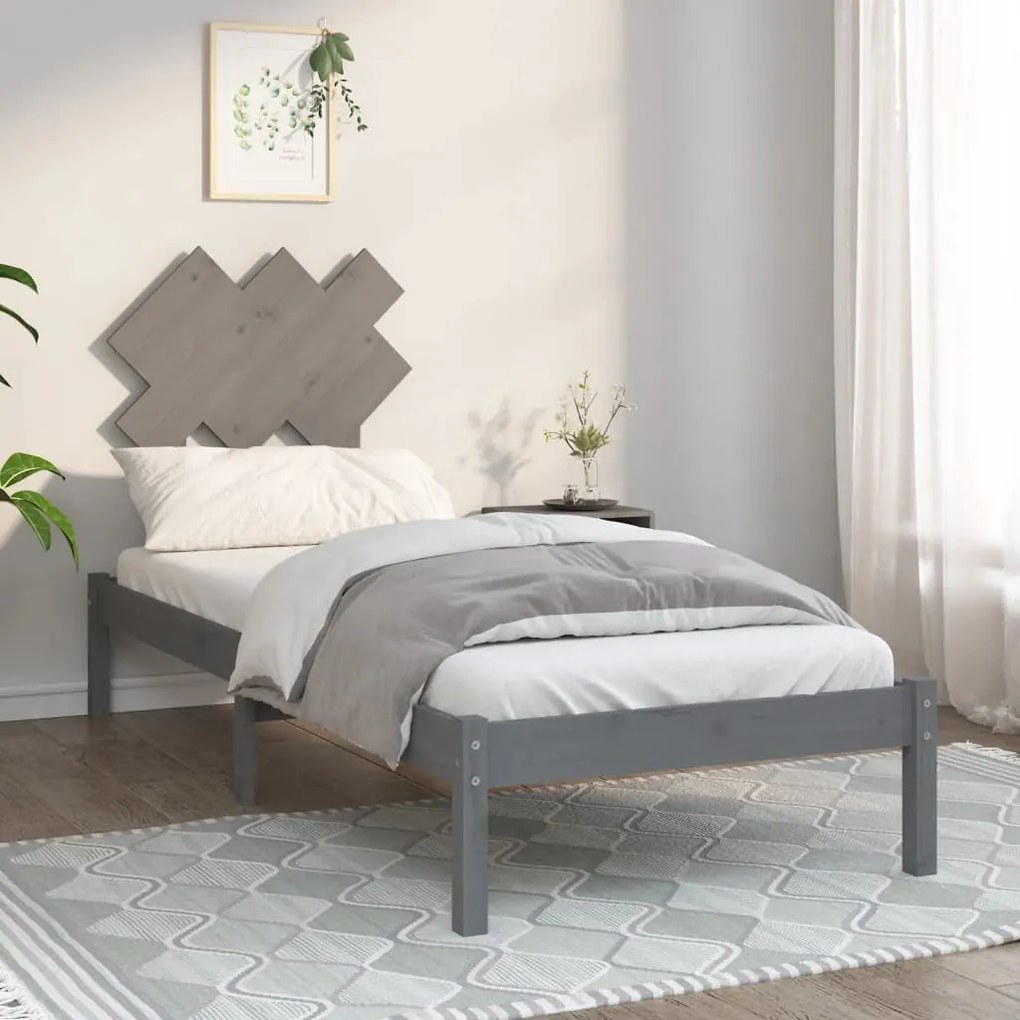vidaXL Estrutura cama peque solteiro 75x190cm madeira maciça cinzento