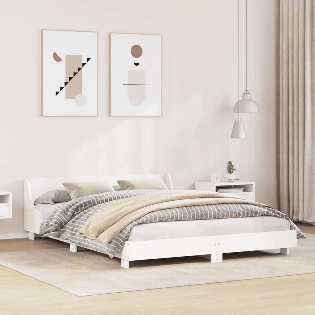 Estrutura de cama com cabeceira 160x200 cm pinho maciço branco