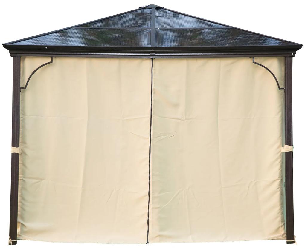 tenda de Jardim tipo gazebo com Pára-ventos e Rede mosquiteira- Cor: Café e Creme- Alumínio, Policarbonato e Poliéster- 3 x 3 m