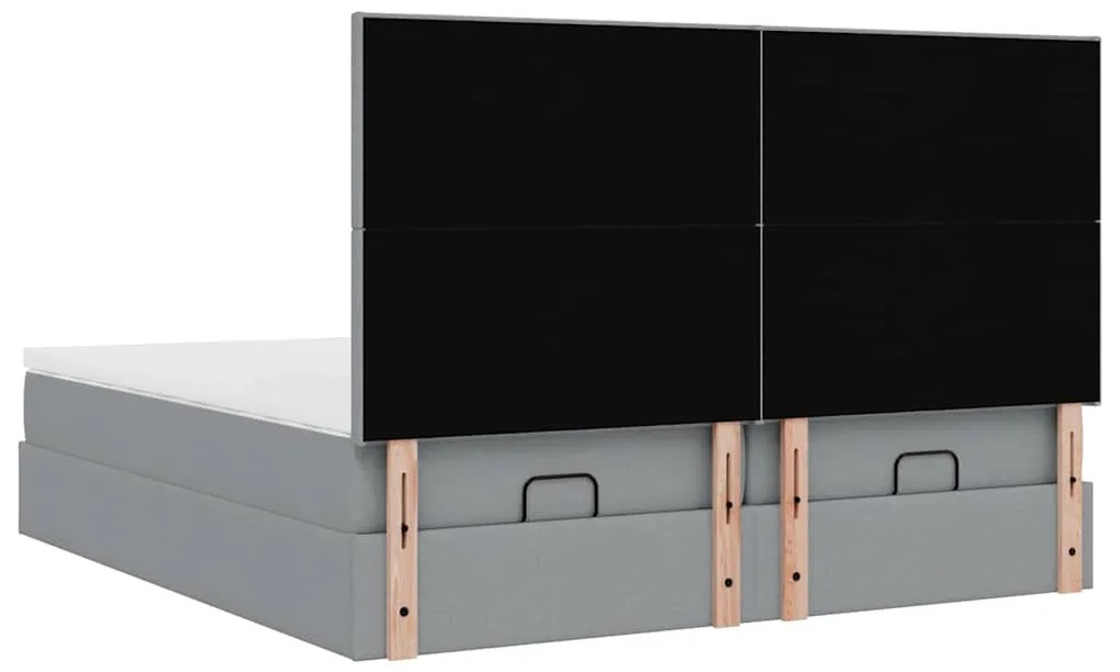 Estrutura de cama otomana com colchões tecido cinzento claro