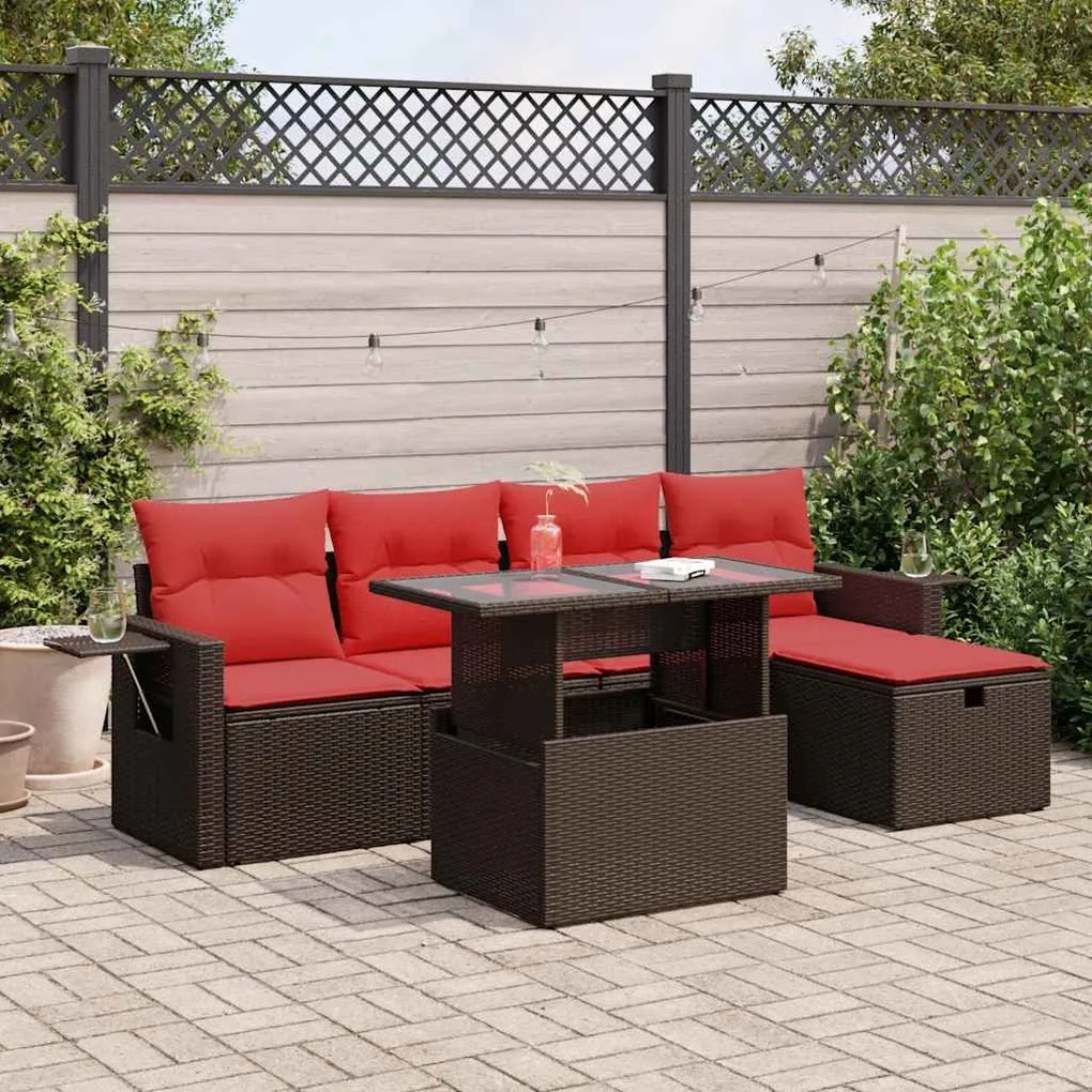 6 pcs conjunto sofás jardim c/ almofadões vime PE/acácia preto