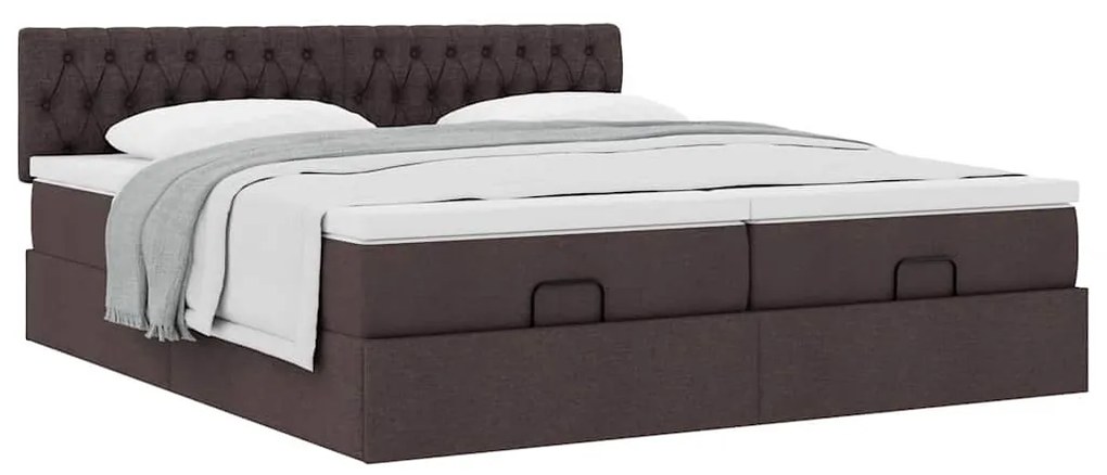 Estrutura de cama otomana com colchões tecido castanho escuro