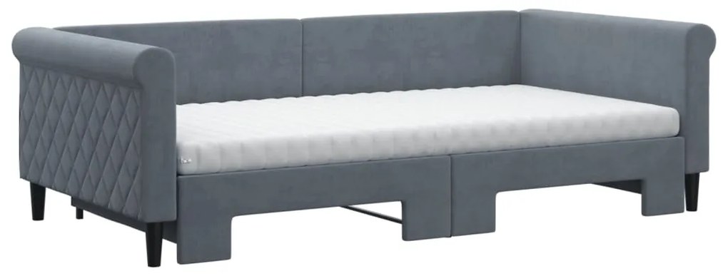 Sofá-cama c/ gavetão/colchões 100x200 cm veludo cinzento-escuro