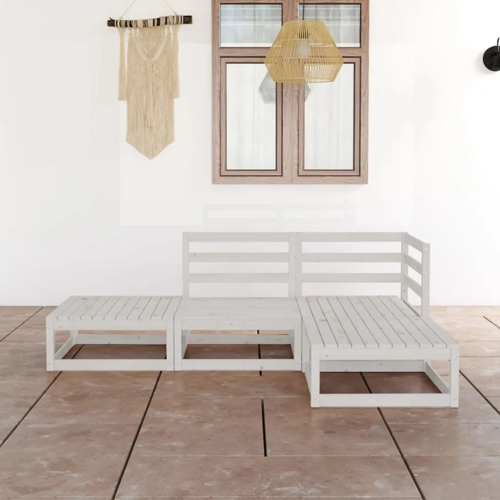 vidaXL 4 pcs conjunto lounge de jardim pinho maciço branco