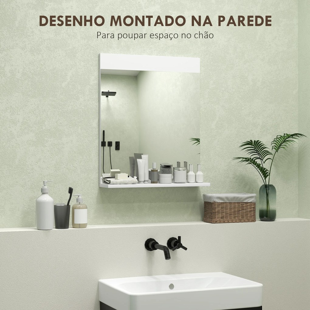 Espelho Casa de Banho de Parede com Prateleira Espelho para Entrada Corredor 50x12x60 cm Branco