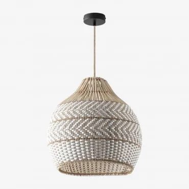 Lâmpada De Teto Em Rattan Entrançado Llaury Natural - Preto & Ø40 Cm Llaury - Sklum