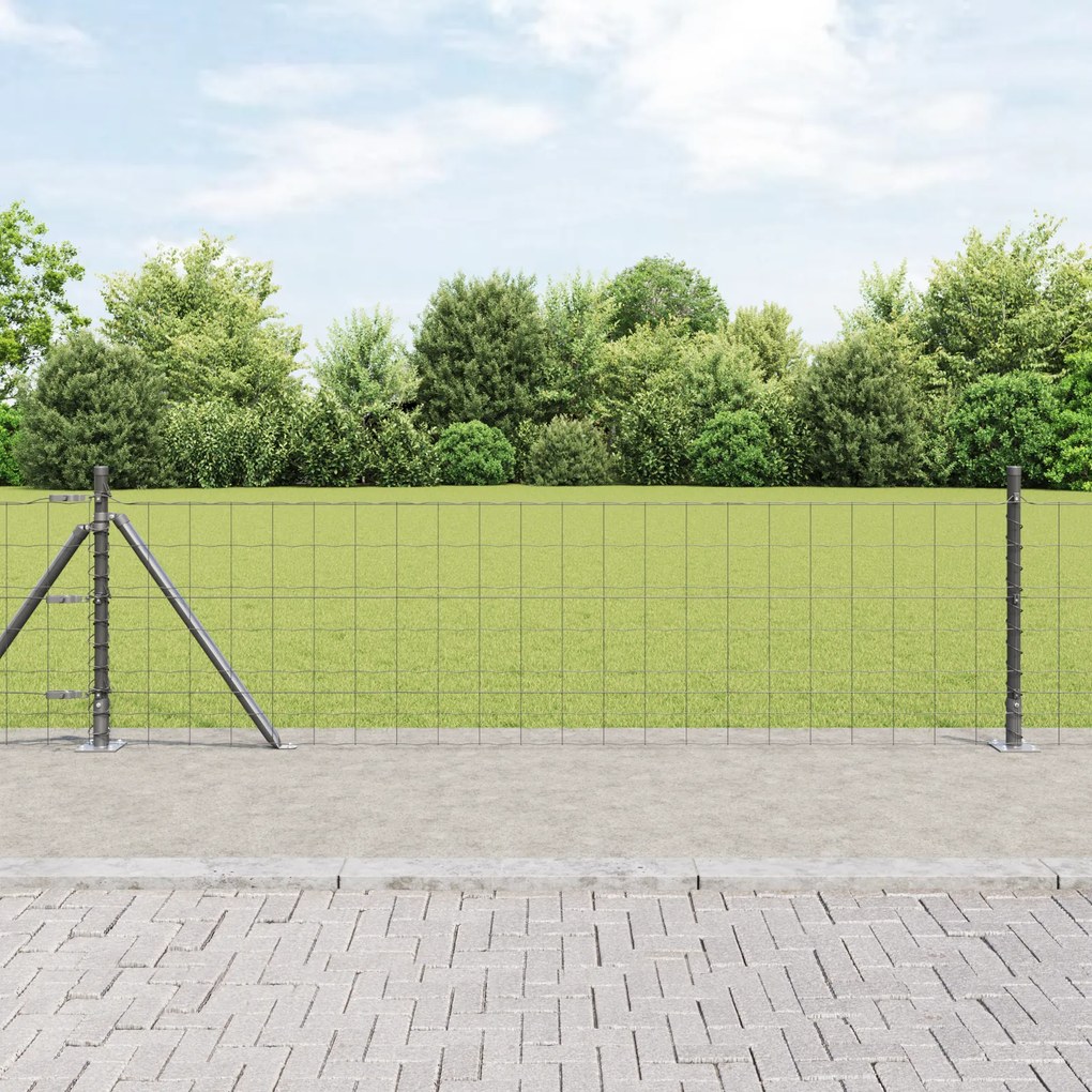 Cerca Euro com 13 Postes Flangeados 0,6x25 m Aço Galvanizado