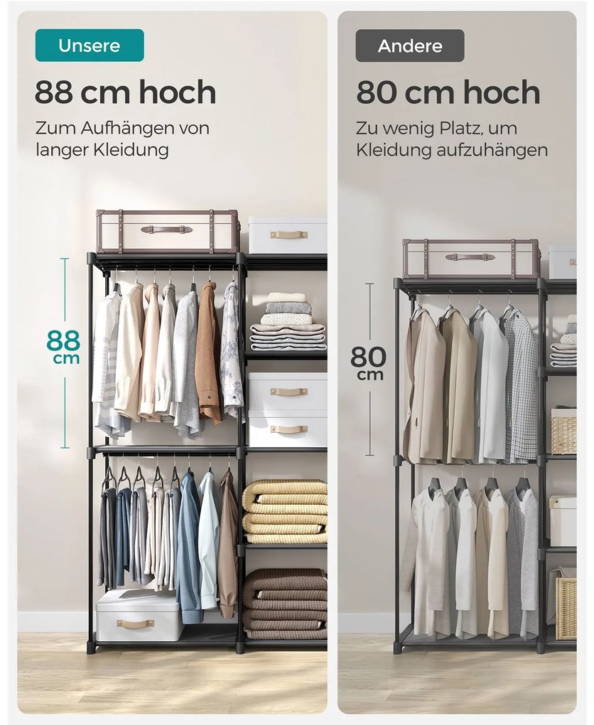 Guarda Roupa aberto 43 x 182 x 182 cm montagem fácil Preto