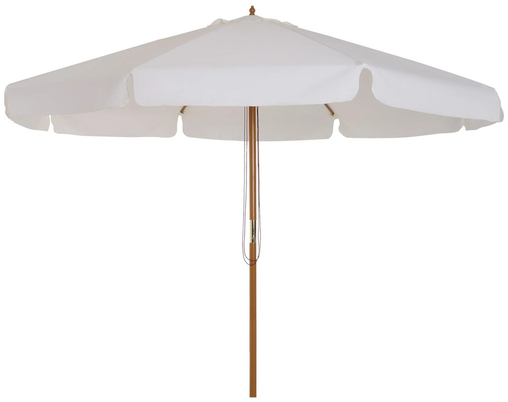 Outsunny Chapéu de Sol de Jardim Ø325x250 cm Chapéu de Sol de Madeira com Sistema de Polea Teto com Ventilação e 8 Hastes de Bambú para Terraço Balcão Exterior Bege