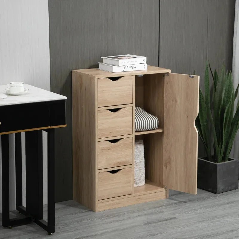 Aparador Ally - Cor Castanho - Com 4 Gavetas e 1 Porta - 54x29x83cm -