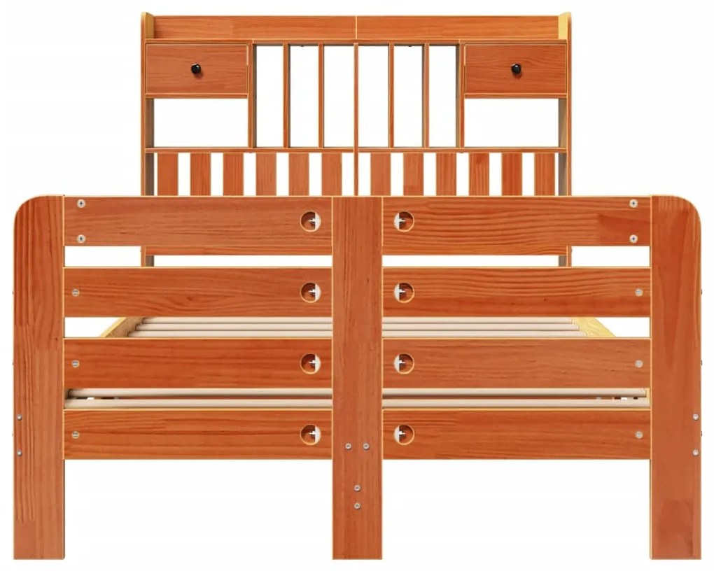 Cama c/ estante sem colchão 120x190cm pinho maciço castanho-mel