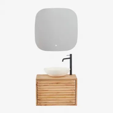 Conjunto De Móvel De Casa De Banho Suspenso 60x45 Cm Em Madeira Deleyna Madeira Natural & Cimento Redondo Branco Ø40 Cm Zavion & Quadrado - Sklum