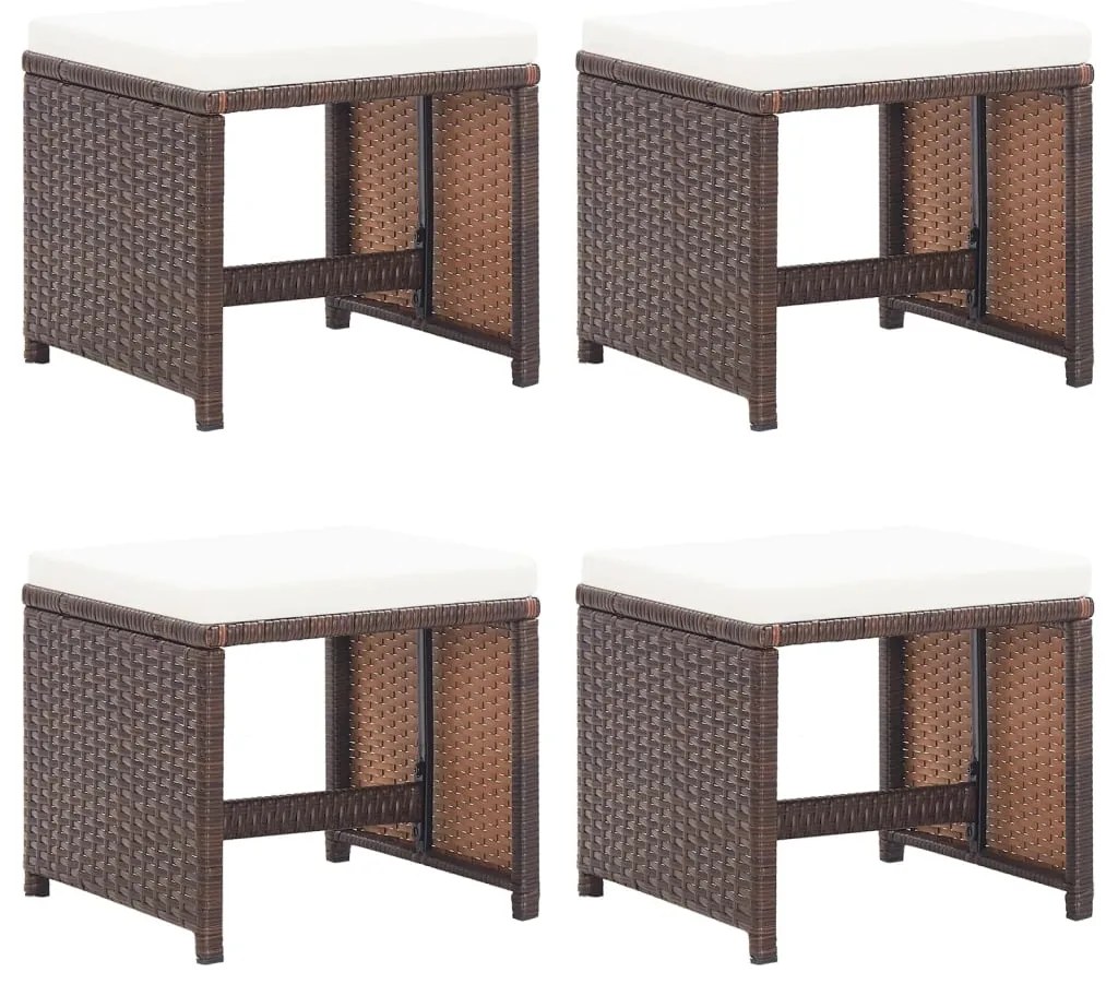 vidaXL Bancos de jardim 4 pcs com almofadões vime PE castanho