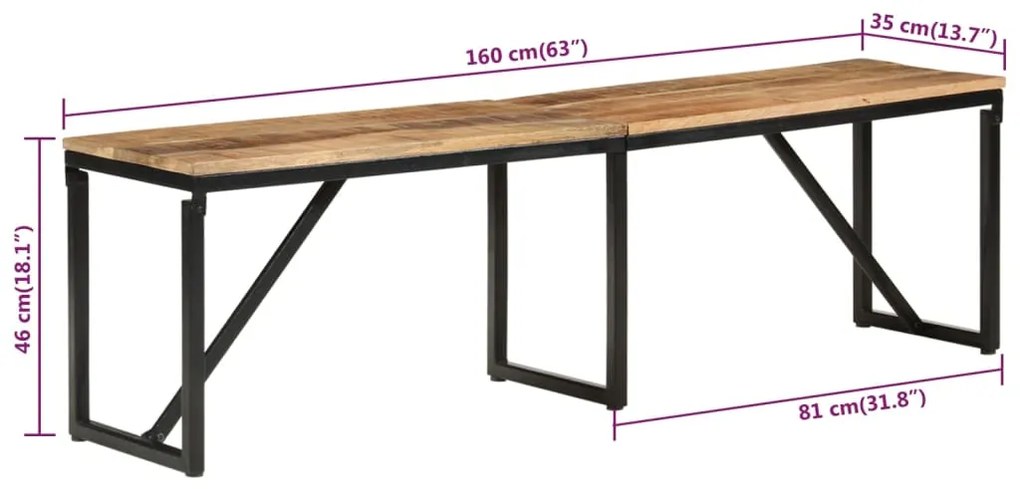 Banco 160x35x46 cm madeira de mangueira maciça