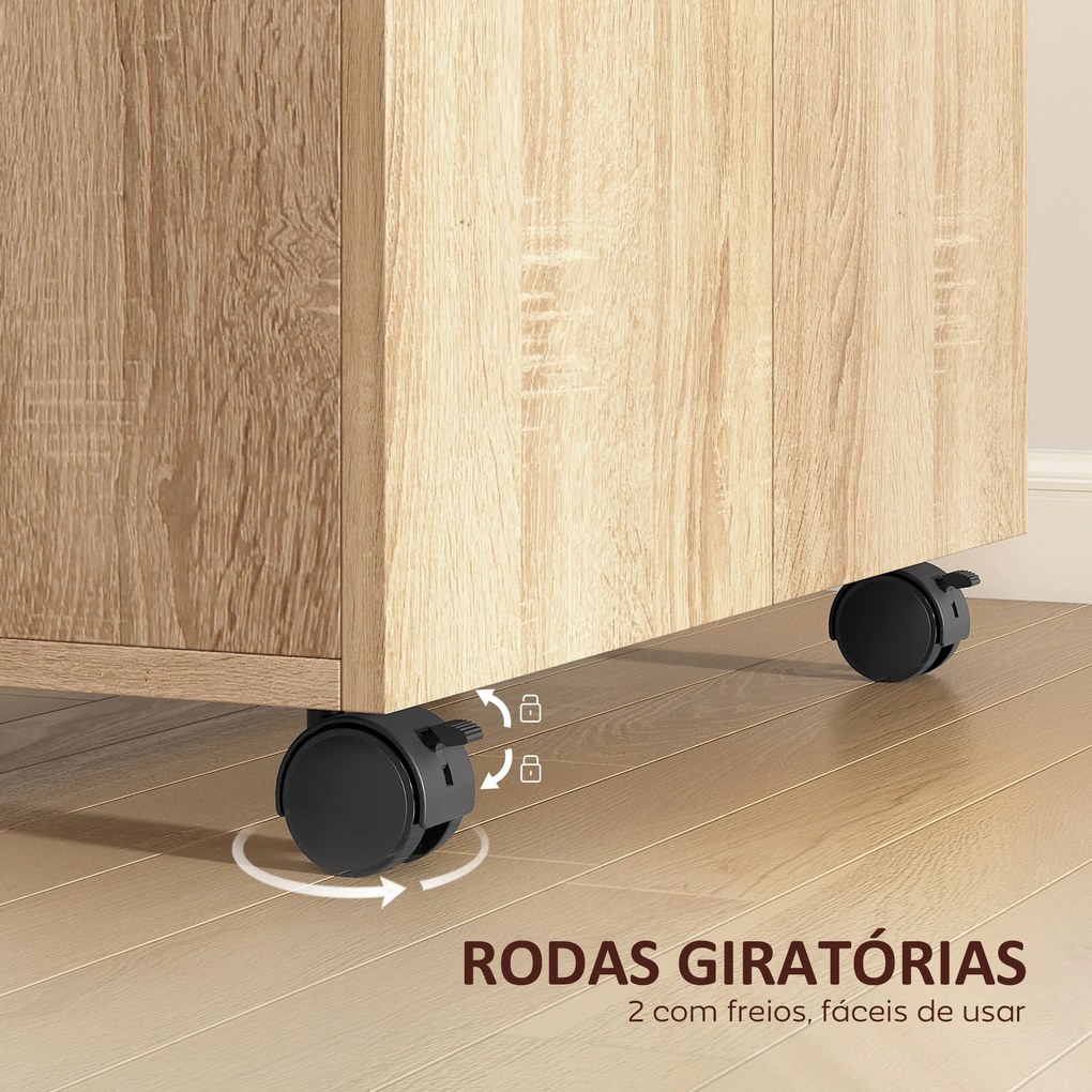 Aparador de Sala com Rodas 2 Portas e Prateleiras para Sala de Estar Quarto Escritório 60x35x65 cm Madeira