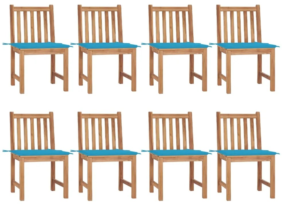 vidaXL Cadeiras de jardim 8 pcs c/ almofadões madeira de teca maciça
