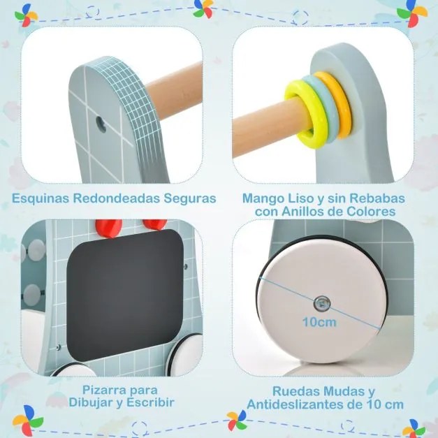 Andarilho de madeira 6 em 1 Centro de actividades de empurrar e puxar 6 em 1 mais de 12 meses Azul