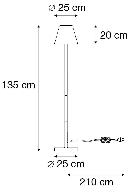 Candeeiro de pé exterior preto com abajur branco IP65 25 cm - Virginia Design