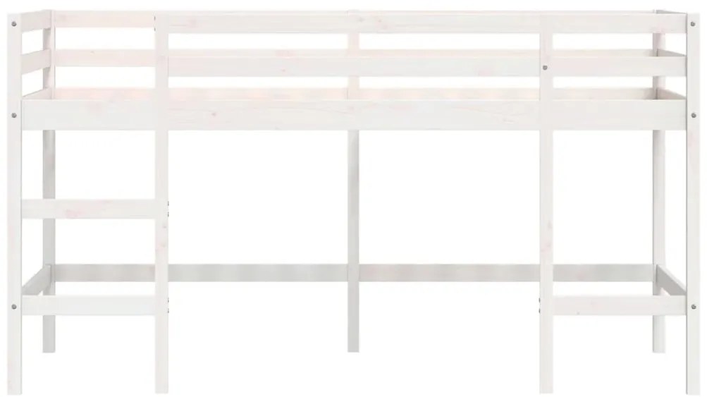 Cama alta p/ criança c/ escada 90x190 cm pinho maciço branco