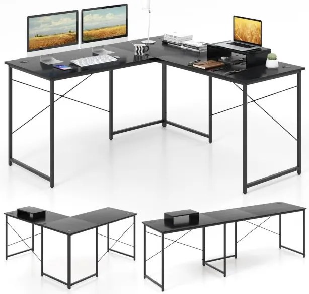 Mesa de computador com 5 prateleiras laterais e estrutura de metal