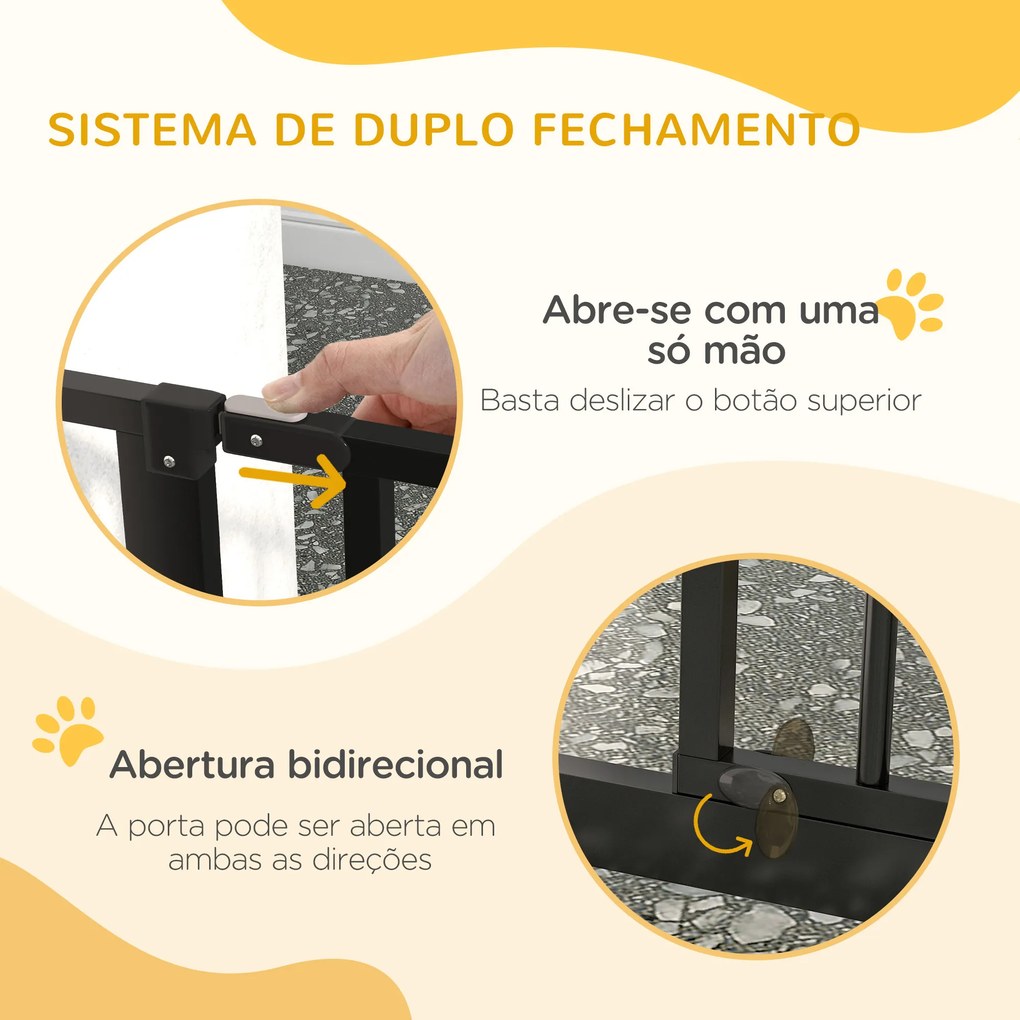 Barreira de Segurança para Cães Extensível para Escadas e Portas 75-115 cm com 2 Extensões e 10-20 cm Altura 76 cm Preto