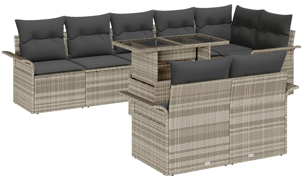 Conjunto de Sofá de Jardim vidaXL 9 Peças com Almofadas Rattan Sintético Cinzento-claro