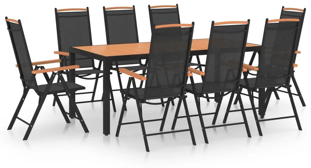 vidaXL 9 pcs conjunto de jantar para jardim alumínio preto