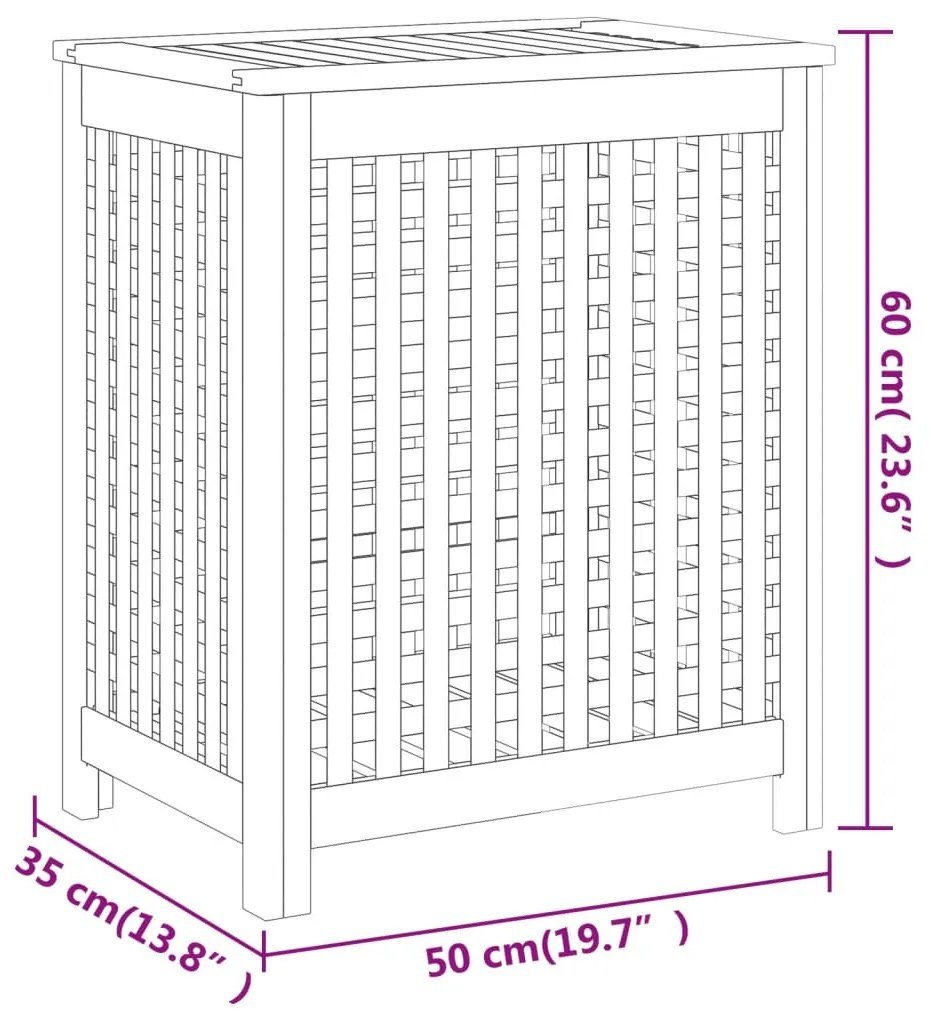 Cesto de roupa 50x35x60 cm madeira de teca maciça