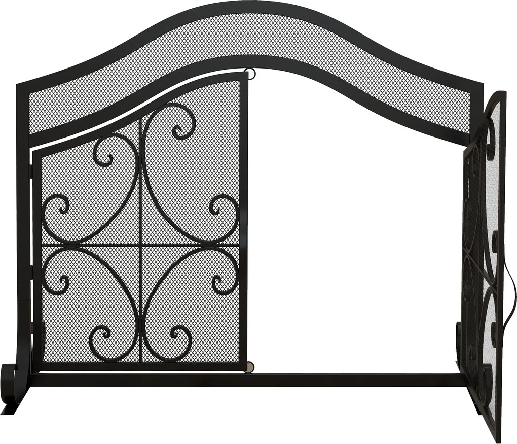 Grelha de proteção para lareira, painel único em malha de aço, 105 x 40 x 80,5 cm, preta