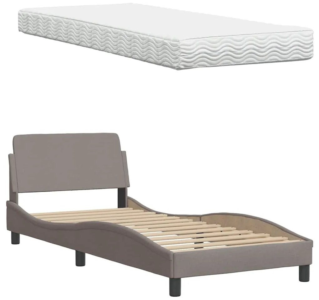 Cama com colchão 90x190 cm tecido castanho-acinzentado