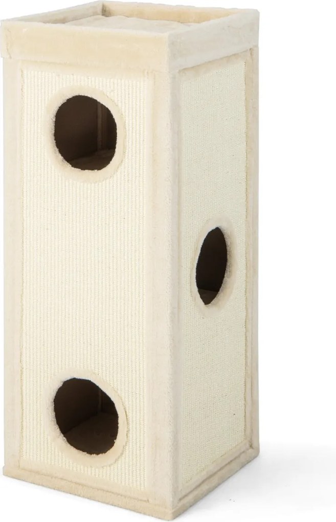 Casa para gatos com 3 cavernas e 3 esconderijos 40 x 40 x 99 cm, painéis para arranhar em sisal, cama superior com almofada removível e barril para ar