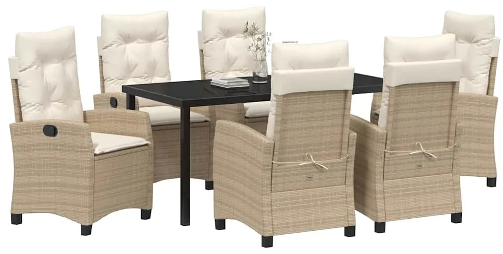 Conjunto de Jantar de Jardim com 7 Peças com Almofadas - Rattan PE Beg