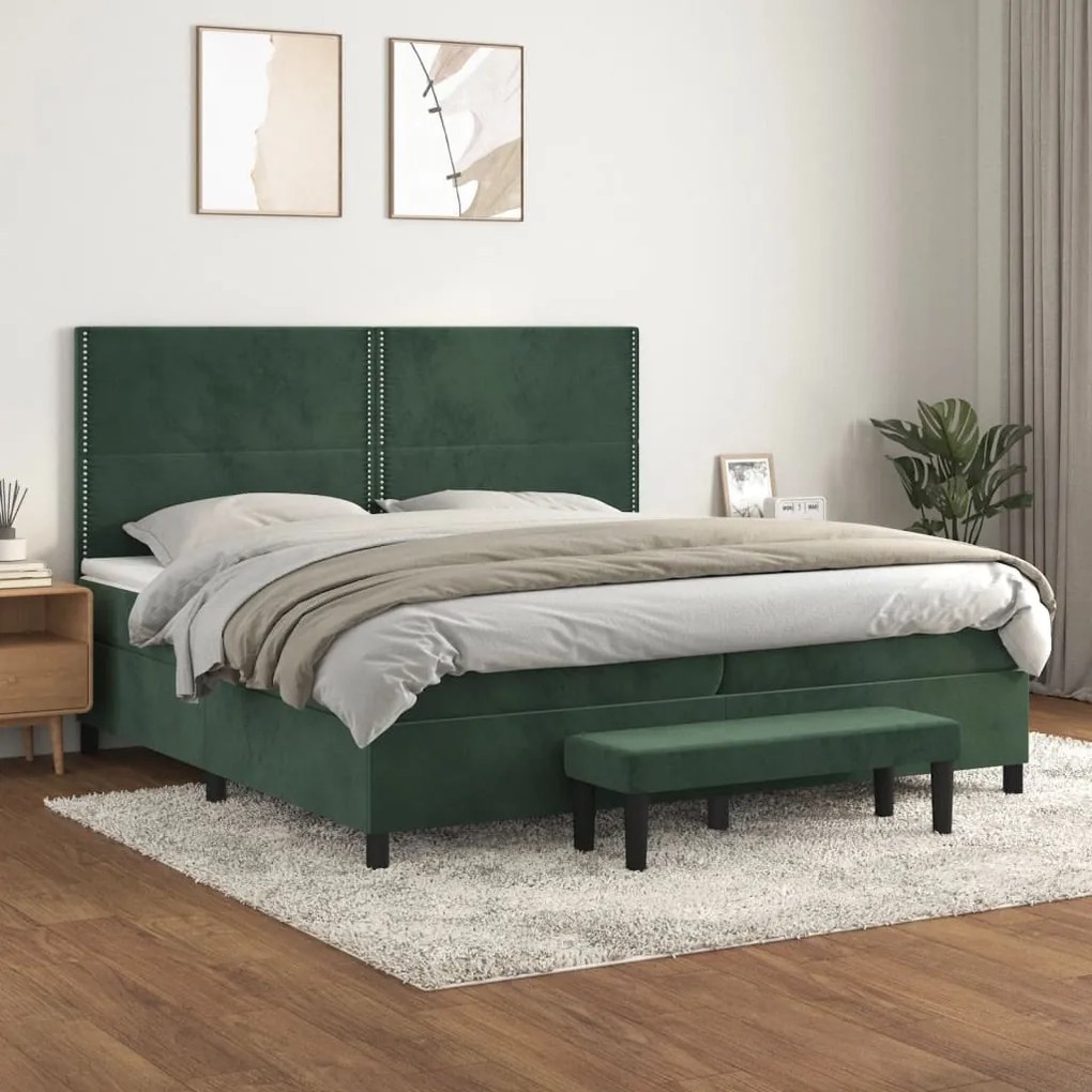 vidaXL Cama com molas/colchão 200x200 cm veludo verde-escuro