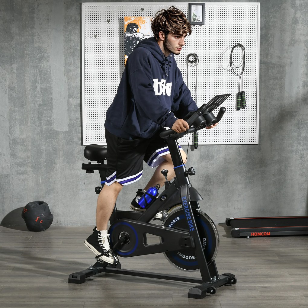 Bicicleta Estática com Volante de Inércia 8 kg Ecrã LCD Guiador e Assento Ajustáveis 103x53x110-114 cm Azul