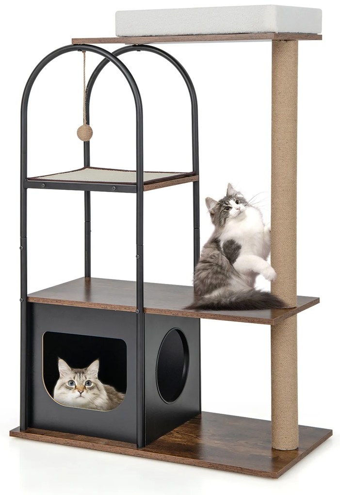 Cama para gatos com estrutura de metal e estrutura em torre de 47 polegadas de altura, branca